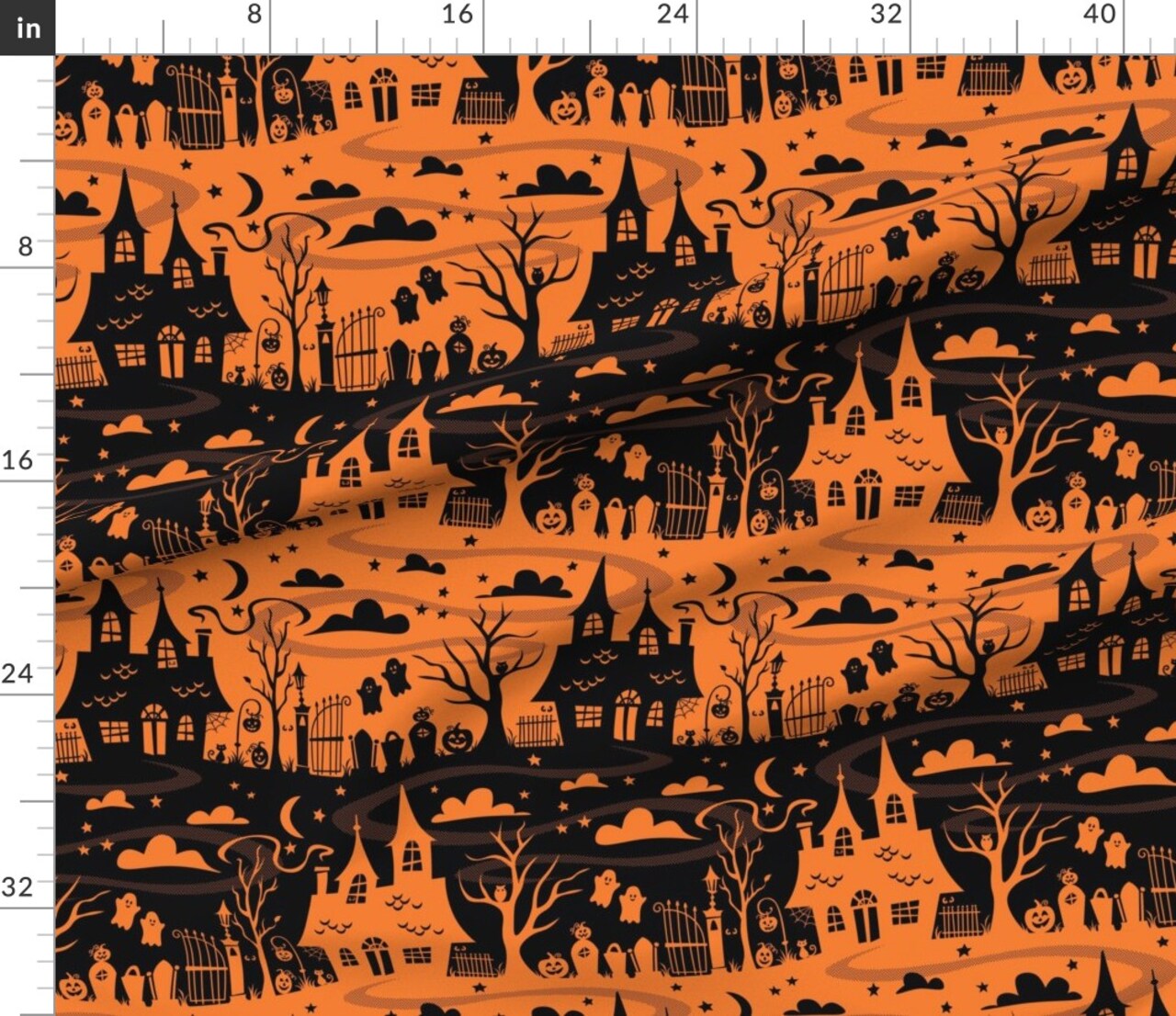 Various Fabrics by the Yard or Fat Quarter Spooky Halloween Black Orange Whimsical Ghost Pumpkin Cemetery Custom Printed Fabric by Spoonflower
